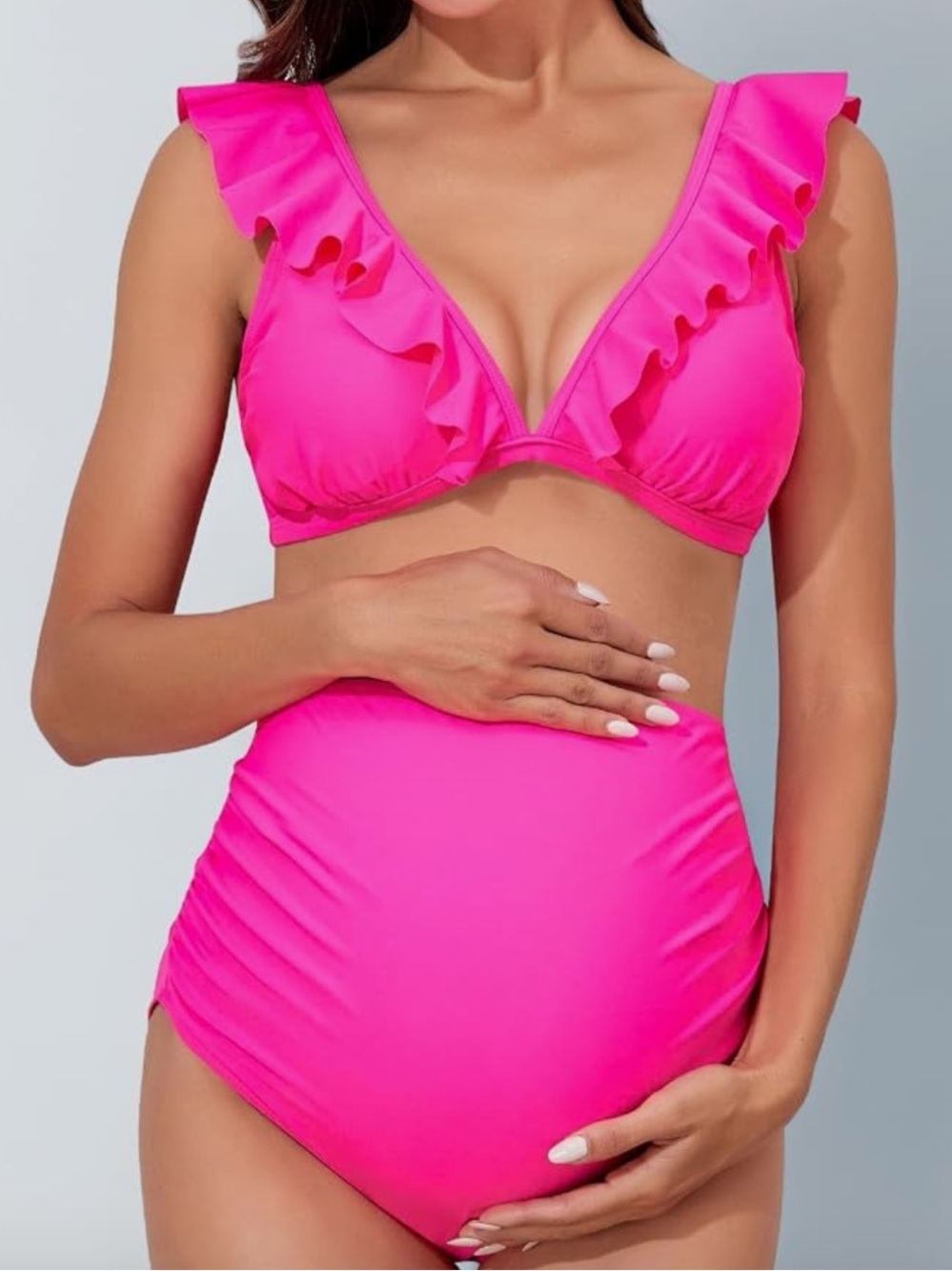 Summer Mae High Waist Maternity Swimsuit Ruffle V Neck Pregnancy size medium nwt